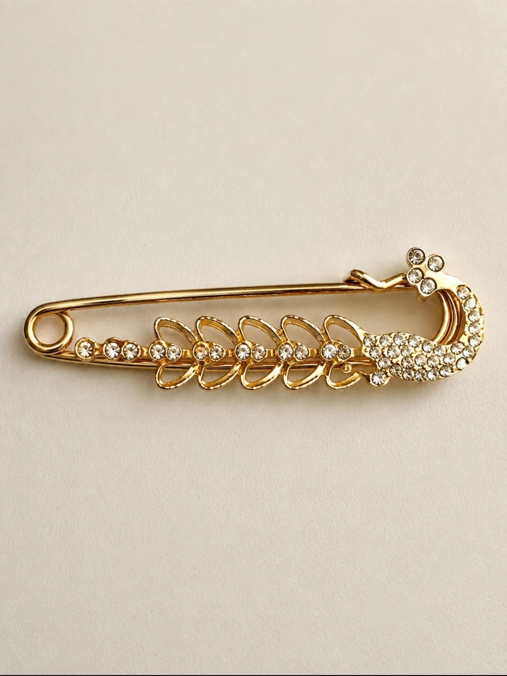 Gold Crystal Safety-Pin Brooch